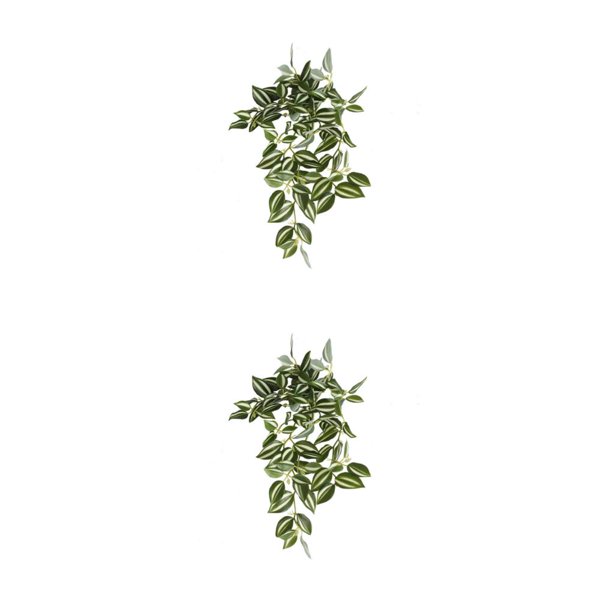 Bewildely Plantas falsas Decoración para el hogar Mini flor artificial Hoja de simulación Hojas colgantes Vine Boda Prop Sala de estar de blanco verde 2piezas