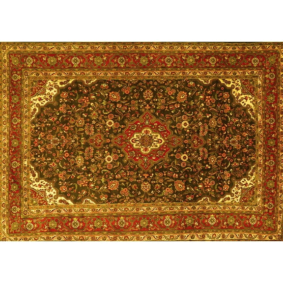 Ahgly Company Machine Washable Indoor Rectangle Persian Yellow Traditional Area Rugs, 5' x 7'