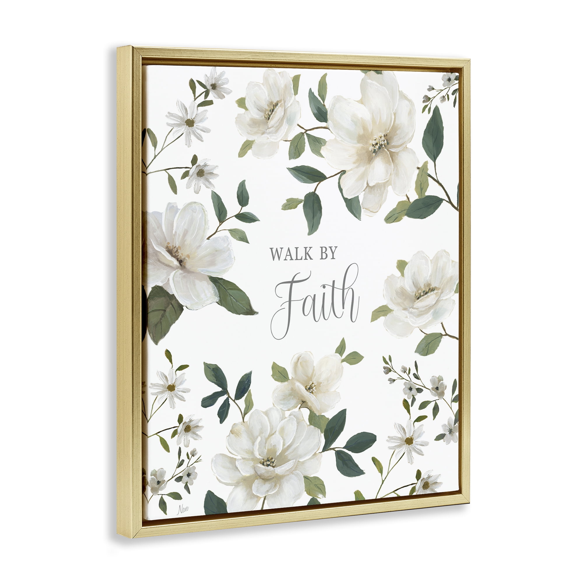 Stupell Industries Floral Walk By Faith Gold Framed Floater Canvas Wall Art, design by Nan