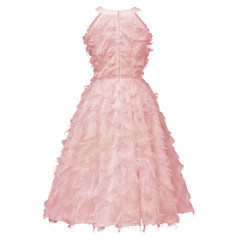 Lovelife Lovely Pink Tulle A-Line with Flowers Long Evening Gown Prom Dress, Light Pink Party Dresses