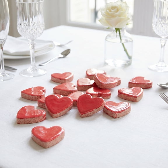 GAXIRE Red Ceramic Mini Heart Tiles for Home Decor, Crafting, Mosaic Art Projects, 1 Set of Decorative Tiles