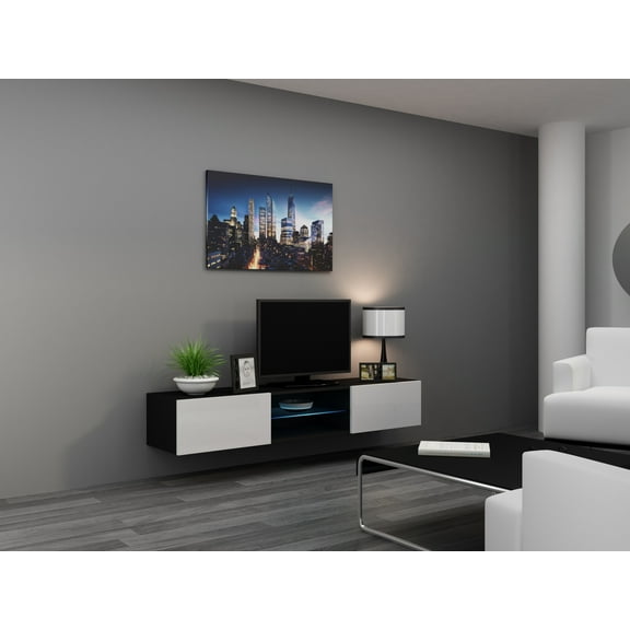 VIGO glass TV Stand Black/ White floating tv stand for up to 80" Tv's size with LED