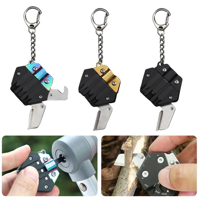 Llavero plegable con tarjeta multifunci贸n 13 en 1, herramienta multifunci贸n hexagonal port谩til con abridor de botellas, regla, destornillador, llave para supervivencia al aire libre, acampada, sender
