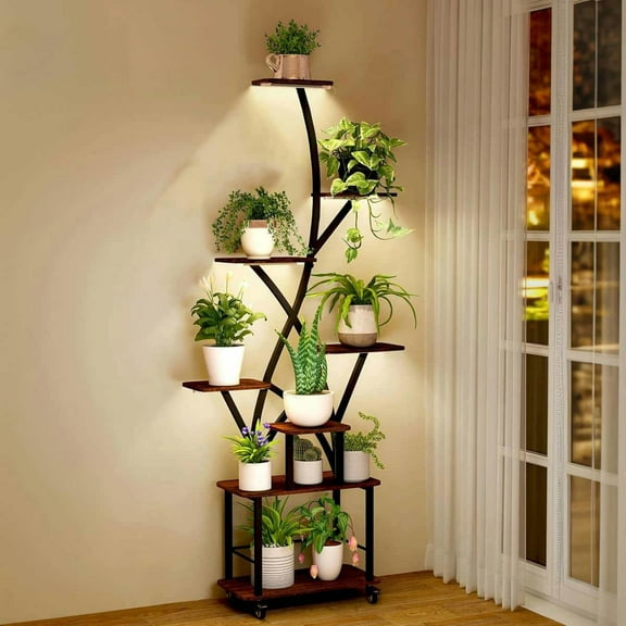 Yardi Yarda Plant Stand Indoor with Grow Light, 8 Tiered 64" Tall Indoor Plant Shelves for Multiple Plants, Large Metal Plant Shelf, Lighted Plant Stand for Indoor, Black
