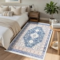 thumbnail image 3 of ARJINCUTE Vintage Distressed Bohemian Blue Area Rug 3' x 5' Non-Slip Washable Low Pile for Living Room Bedroom Entryway Laundry Room, 3 of 8