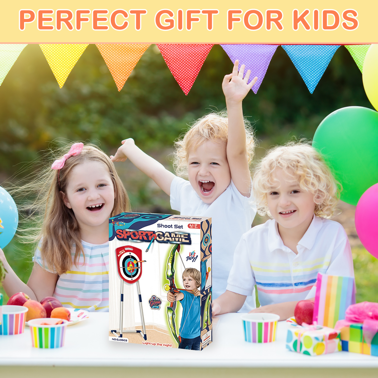 LINXUXIE Kids Bow and Arrow Set with LED Flash Lights, Archery Set with Standing Target,Indoor Outdoor Sport Gift for Boys and Girls Ages 3-12