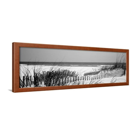 Fence on the Beach, Bon Secour National Wildlife Refuge, Gulf of Mexico, Bon Secour Ocean Coastal Black and White Photography Landscape Framed Print Wall Art By Panoramic