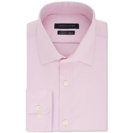 Tommy Hilfiger Men's Athletic Fit Performance Stretch Th Flex Collar Solid Dress Shirt Pink Size 17X36-37