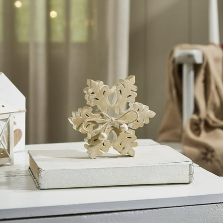 VHC Brands Yuletide Glow Brushed Gold Wooden Snowflake 5.75x5.75x1