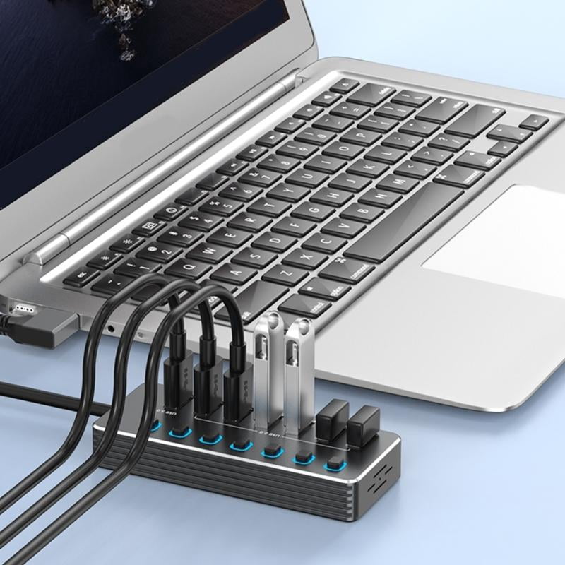 CEORPER Type C Power USB Hubs 7Port Aluminum Alloy Independent Switches LED Indicators