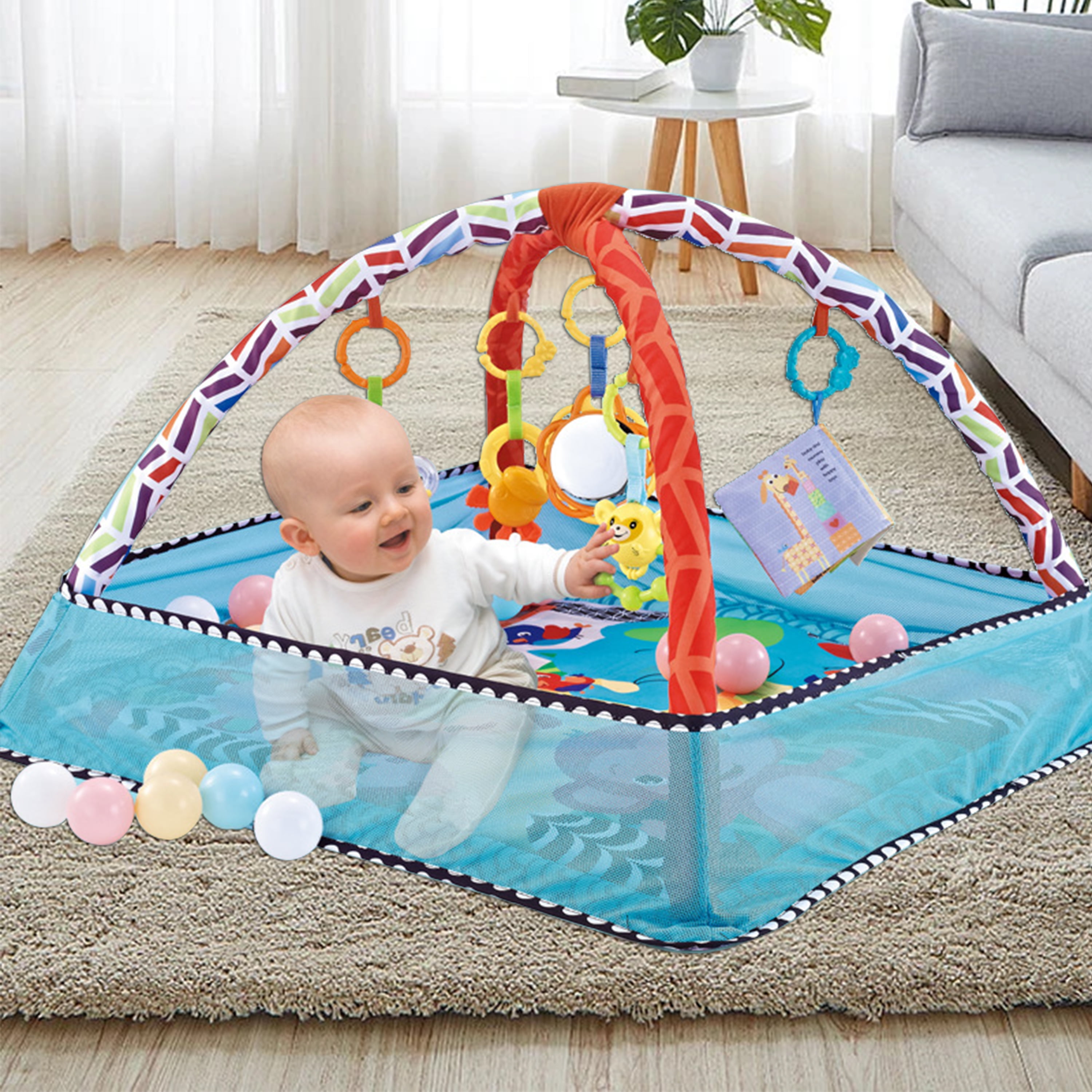 Ltrototea Playpen Play Mat in Blue，Compact Packaging, Space-Saving, Includes Ocean Balls for Baby's Immersive Fun
