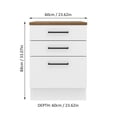 thumbnail image 3 of Madesa Hazel Kitchen Storage Base Cabinet with 3 Drawers 23 Inch Wide Engineered Wood Painted Finish Floor Mount Removable Plinth - White, 3 of 9