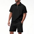 thumbnail image 2 of Stamzod Mens 2 Piece Outfits Summer Solid Color Short Sleeve Turndown Shirts Casual Shorts with Pocket Plus Size Outfits for Men Black S, 2 of 7
