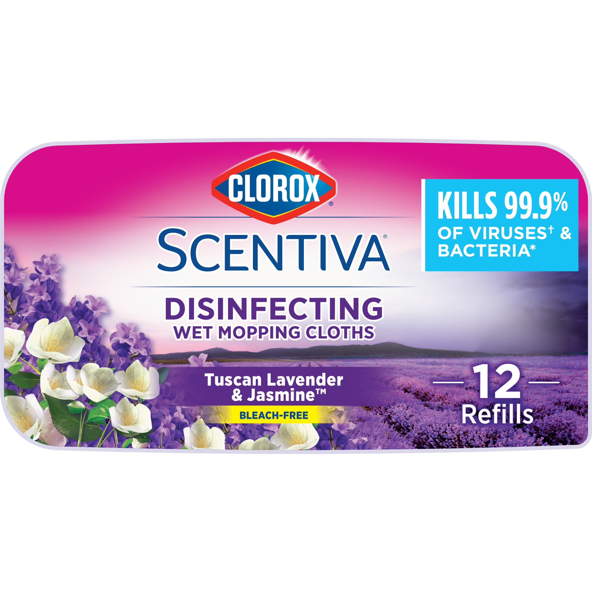 Clorox Scentiva Disinfecting Wet Mopping Cloths, Tuscan Lavender and Jasmine, 12  Wet Refills