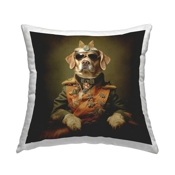 Stupell Industries Dog in Military Uniform Decorative Printed Throw Pillow, 18 x 18