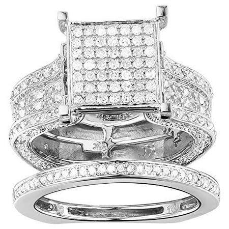 TGDJ Women's Engagement/Wedding Ring - 10K White Gold Cluster Style Ring - 1 3/8 Ct Diamond Jewelry - Pave Setting - Exquisite Round Diamonds with High Polish Finish (Best Diamond Ring Settings)