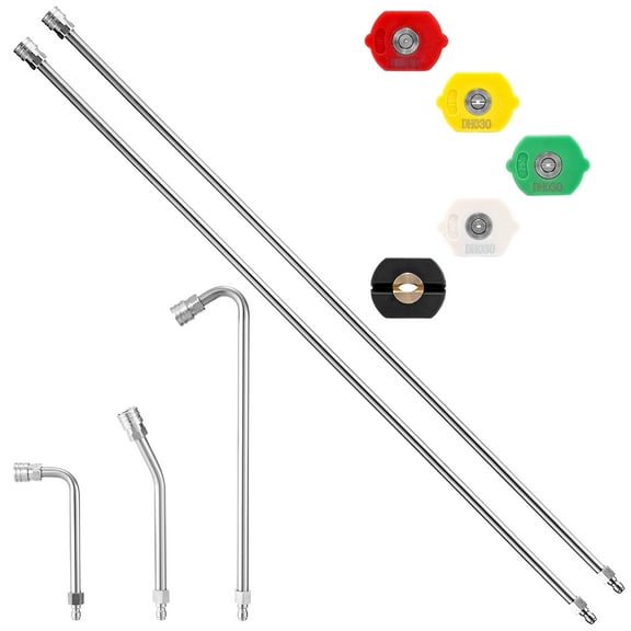 M MINGLE Pressure Washer Extension Wand - 120" Upgrade Power Washer Lance - Pressure Washer Accessories with 5 Nozzle Tips - 30°/90°/120° Curved Rod, 1/4" Quick Connect