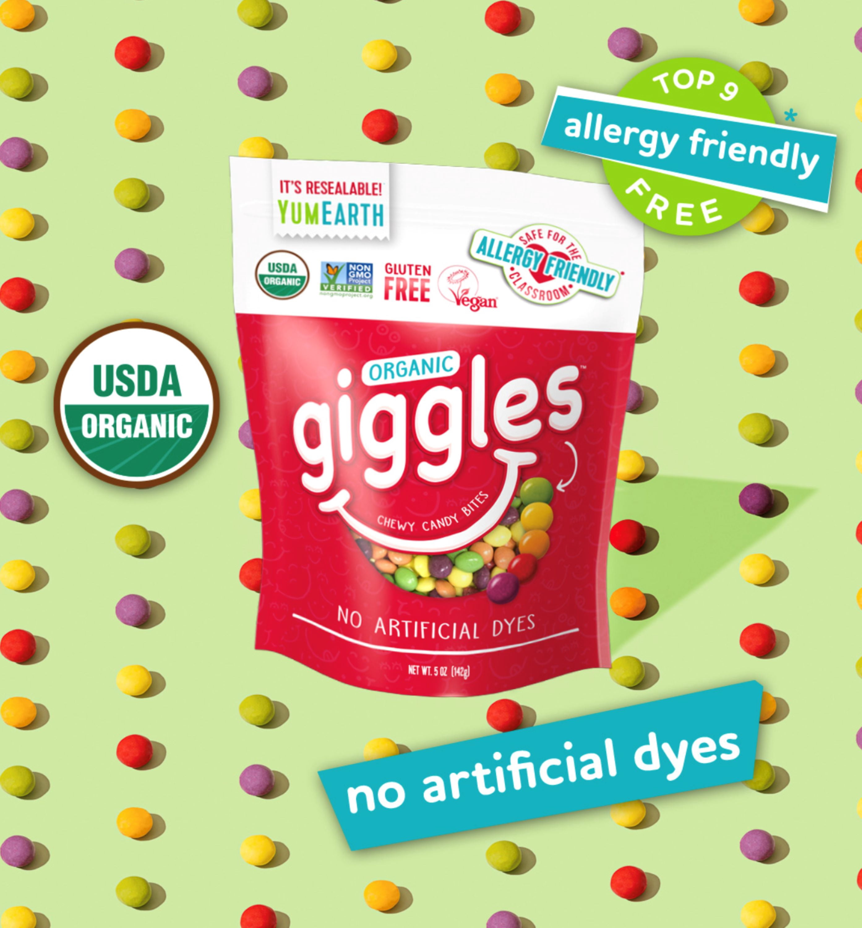 (4 pack) YumEarth Organic, Gluten-Free Fruit Flavor Giggles, 2 oz Bag