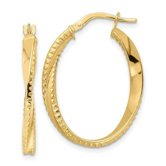 Finest Gold 14K Yellow Gold Polished Twisted Oval Hoop Earrings