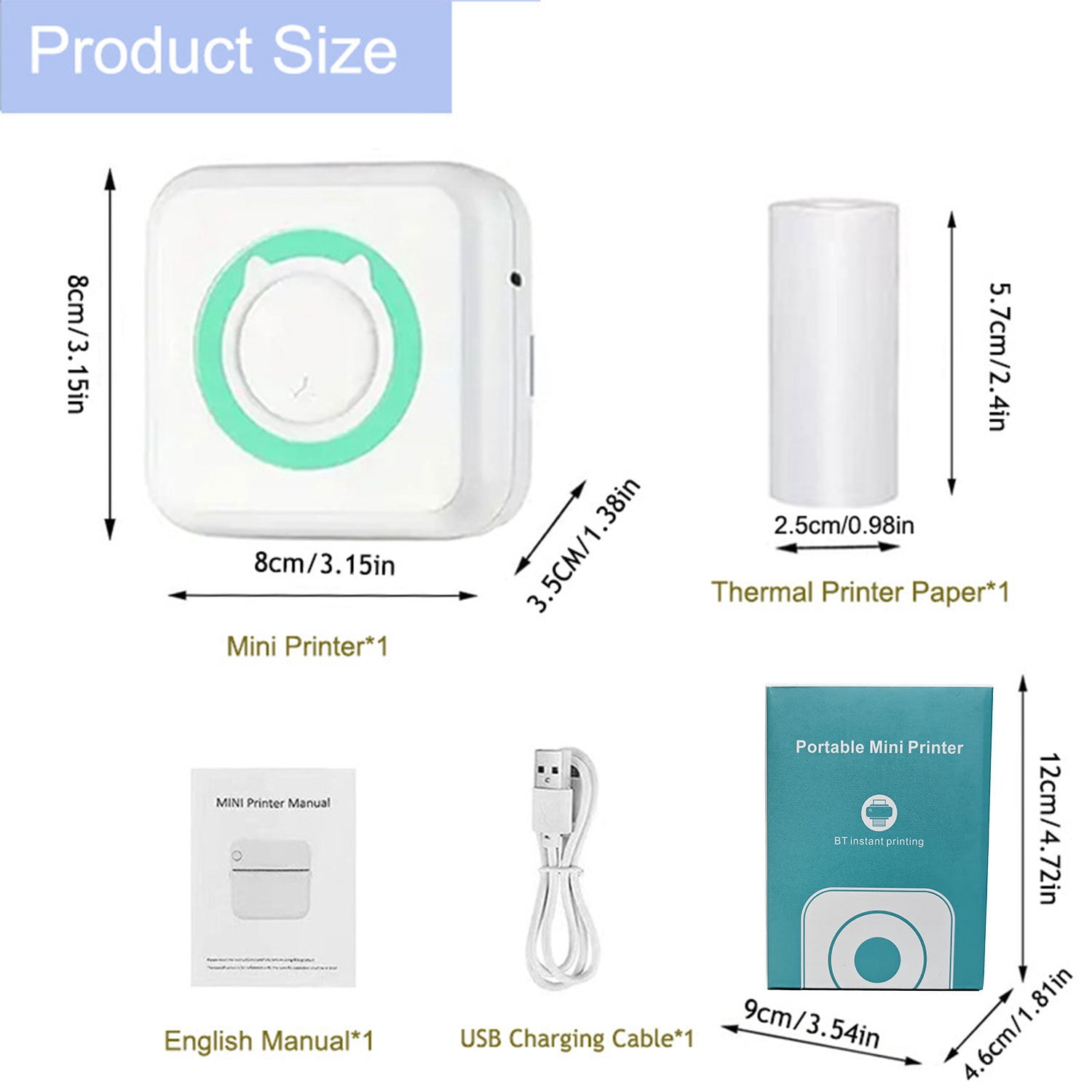 Sticker Printer,Portable Printer Mini Thermal Printer, Inkless Bluetooth Pocket Label Maker with 13 Rolls Print Paper,6 Colored pens,Multiple Templates for Notes Journal Memo Photo Study