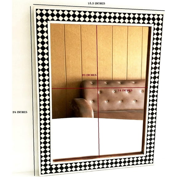 Checker Design Wall Mirror Bedroom Horn and Bone Rectangle Frame Decorative Wall Hanging Home Decorative