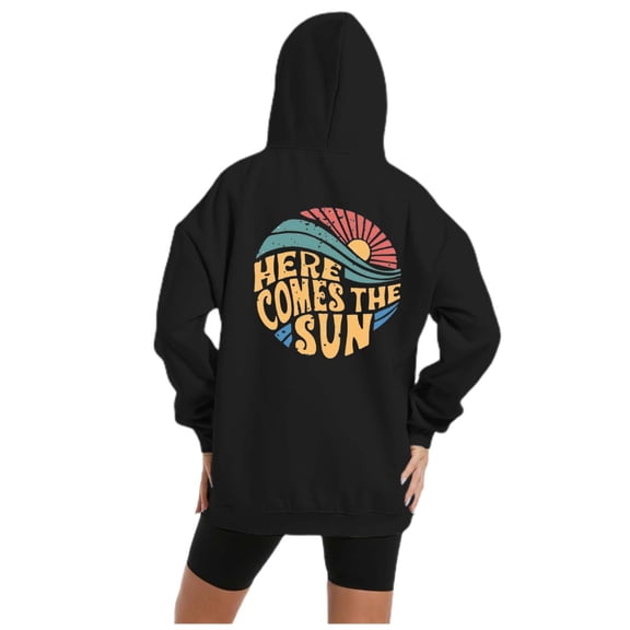 Women's Cute Hoodies Oversize Letter Graphic Long Sleeve Drawstring Hooded With Pocket Lightweight Sweatshirts Black