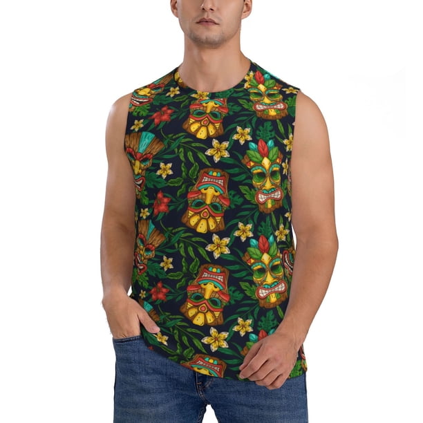 Balery Mask Tropical Flower Camisetas sin mangas para hombre, absorbe la humedad y protege contra el mal olor.-XX-Large