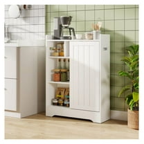 Slim White Bathroom Storage Cabinet (24"x8"x31.5") - 2 Sliding Doors 2 Adjustable Shelves /Brush Holders