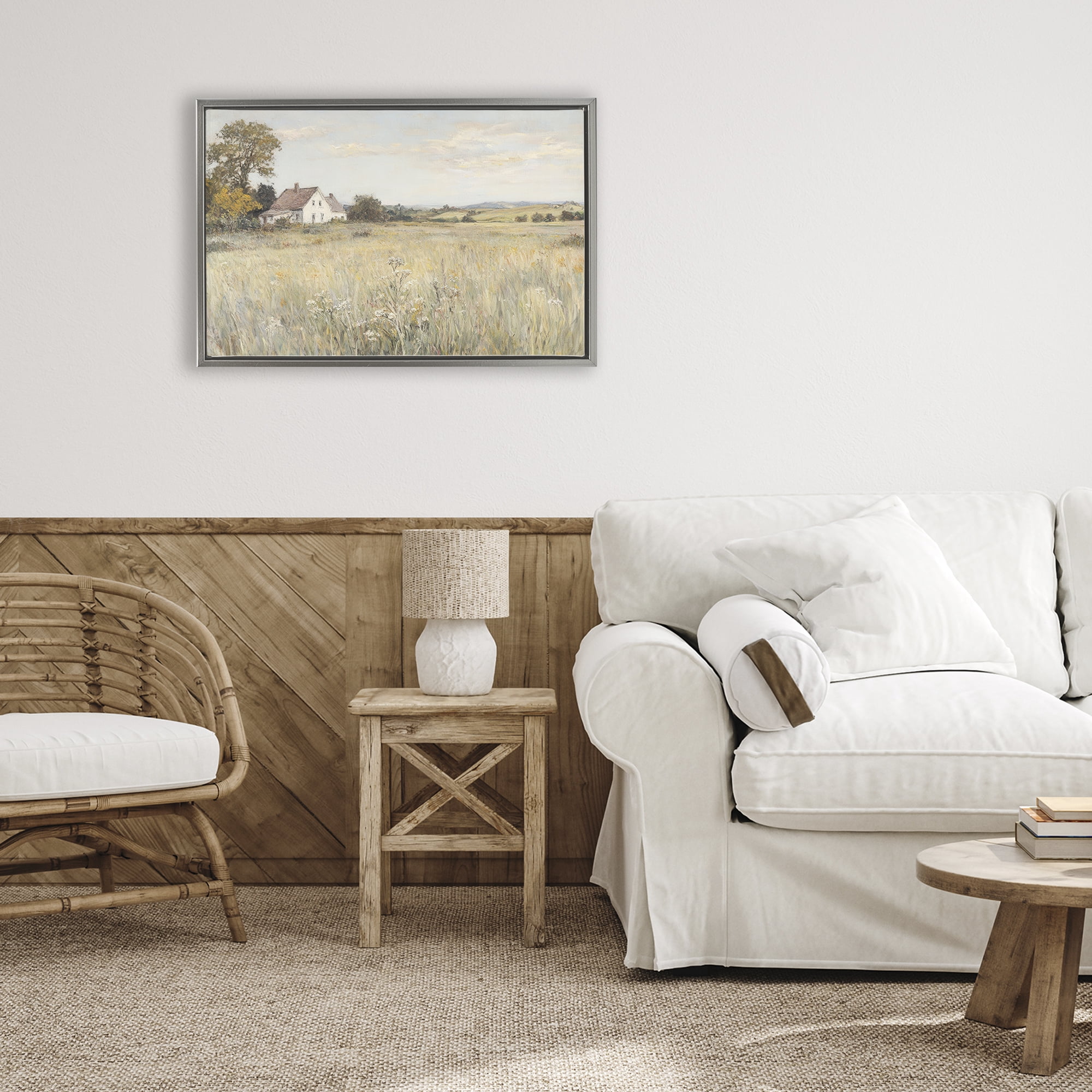 Stupell Industries Country Living in Golden Meadow Gray Framed Floater Canvas Wall Art, design by Petal Prints Design