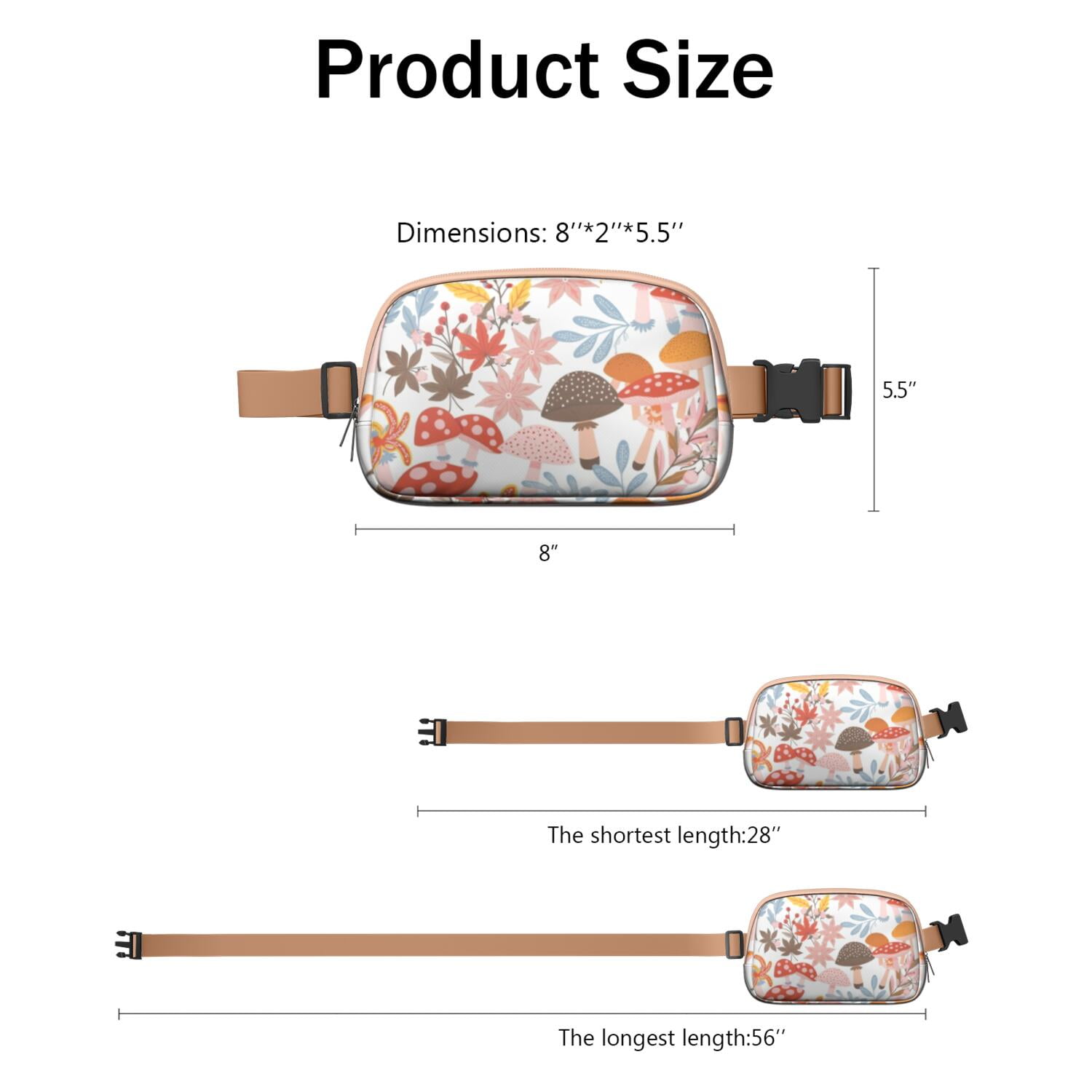 Crossbody Fanny Pack for Men&Women HandsFree Running Belt for Jogging with Adjustable Strap for Casual Running Hiking Cycling Mushroom Sporty Waist Pack