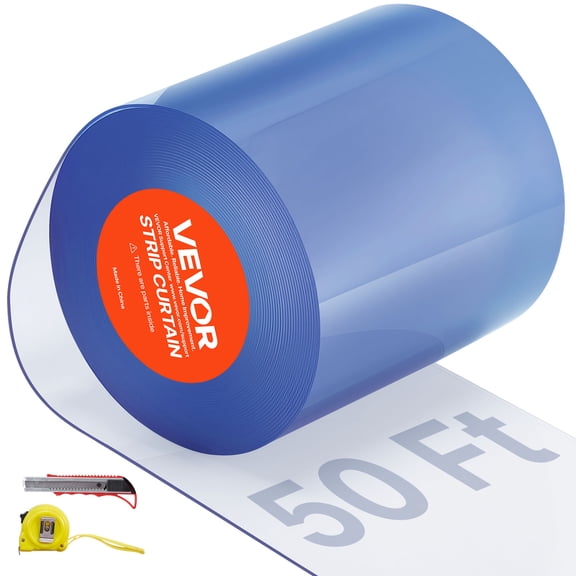 VEVOR Clear PVC Strip Curtain, 50 ft Length x 8 in Width, Plastic Door Strip Bulk Roll, Walk in Freezer Cooler Curtain Strips for Doorways of Supermarket, Garage, Warehouse, Barn, Pet Animal House