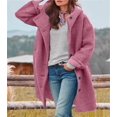 thumbnail image 2 of sicmoss Women's Red Single Breasted Long Wool Coat, Hooded Winter with Pockets, 2 of 4