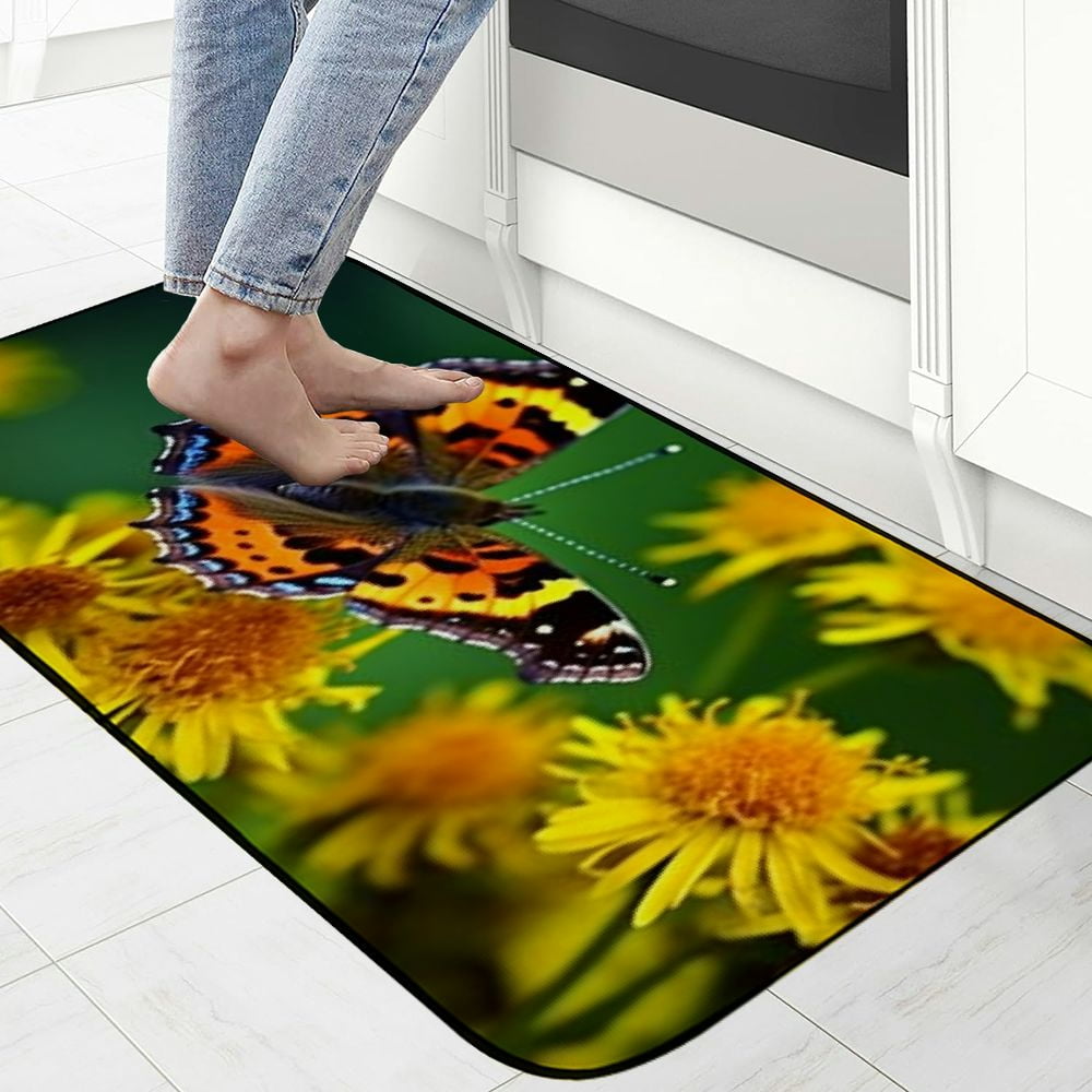 PHYHOO Decorative Door Mat, Door Mat with Non-Slip Rubber Backing, Easy Cleaning, Traps Dirt, Rug for Entry, Patio, Garage - Butterfly Yellow Flowers Yellow Insect Close 19.68*47.24 in