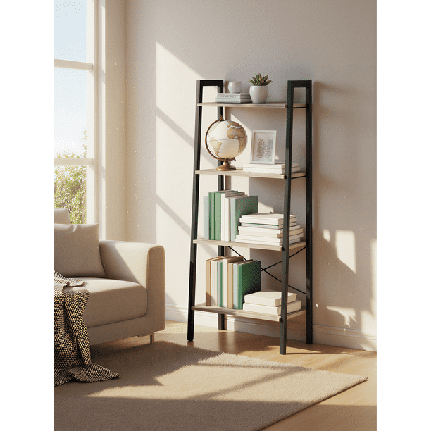 VASAGLE Estantería de escalera, estantería de 4 niveles, estante de almacenamiento, estantería con marco de acero, para sala de estar, oficina en casa, cocina, dormitorio, estilo industrial, gris