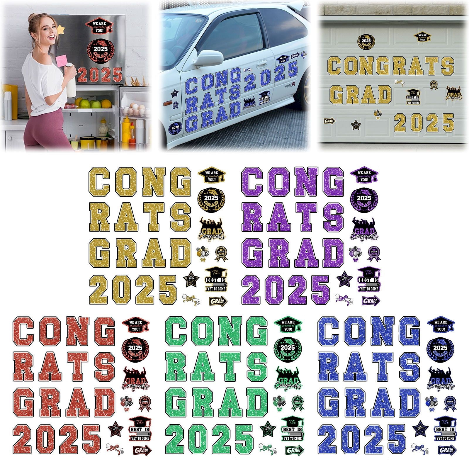 PPKVUFD 25Pcs 2025 Graduation Car Magnet Decoration, Class of 2025 Graduation Car Magnet Decal for Refrigerator Garage Door Parade Decor Graduation Party Supplies, Purple