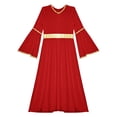 thumbnail image 5 of Aislor Girls Praise Dance Dress Liturgical Worship Metallic Patchwork Bell Long Gown Church Dancewear Red 6, 5 of 7