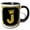 Black/White, variant on 3drose, King, Queen Crown, Rich Frame. Yellow on Black. Dazzling Letter J, 11oz Two-tone Red Mug