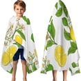 thumbnail image 3 of Yellow Lemon Fruit Limes White Pattern Hooded Bath Towel，60"x35" for Ages 3 To 12 Kids, Quick Dry Lightweight Soft Microfiber Hood Beach Towel Cover Up for Kids, 3 of 7