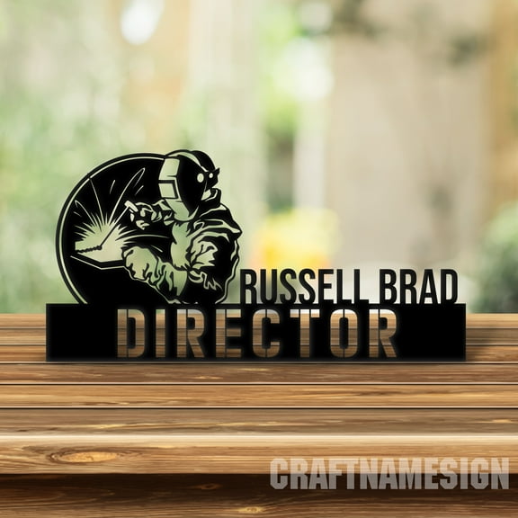 Craftnamesign Custom Wooden Welding Desk Name Plate, Welder Metal Nameplate, Welding Office Decor