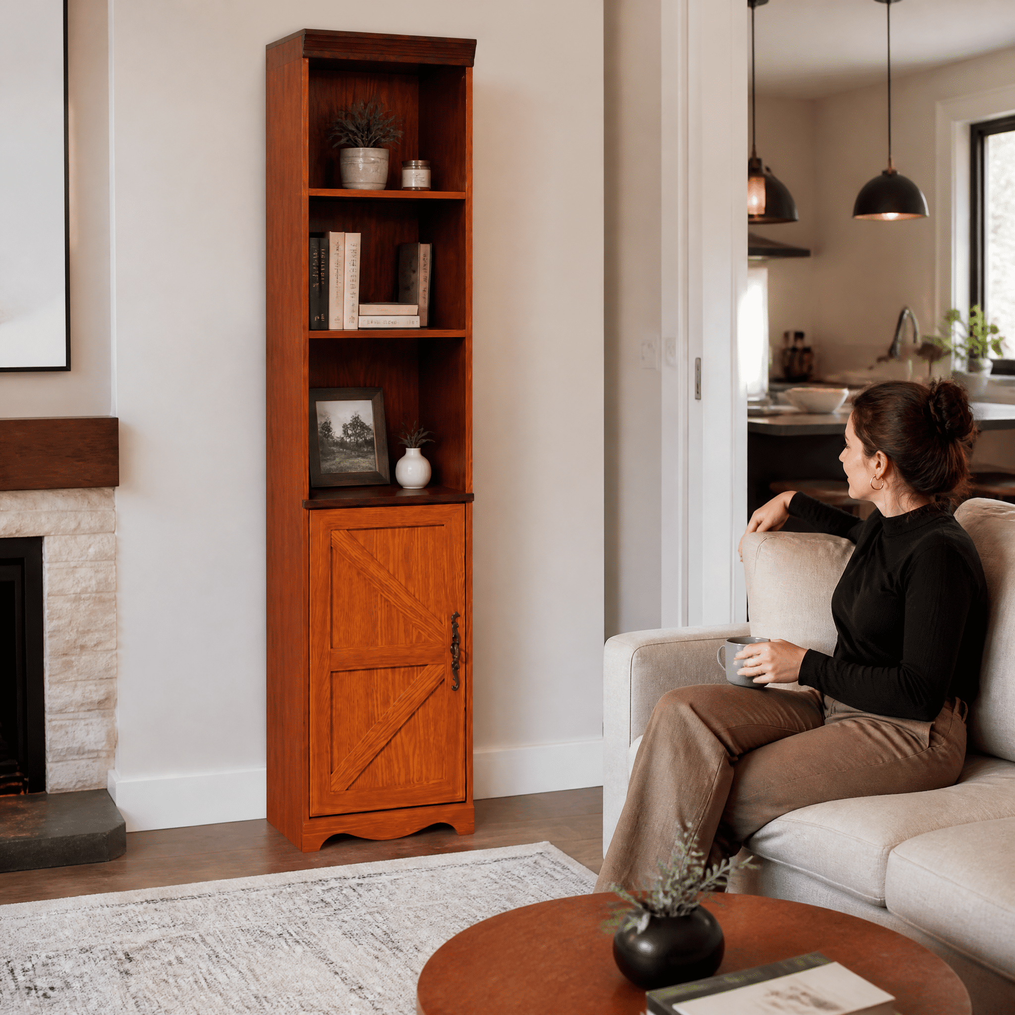 70.86" Tall 5-Shelf Storage Cabinet, Freestanding MDF Bookshelf, DIY Combinable Display Cabinet for Living Room Bedroom