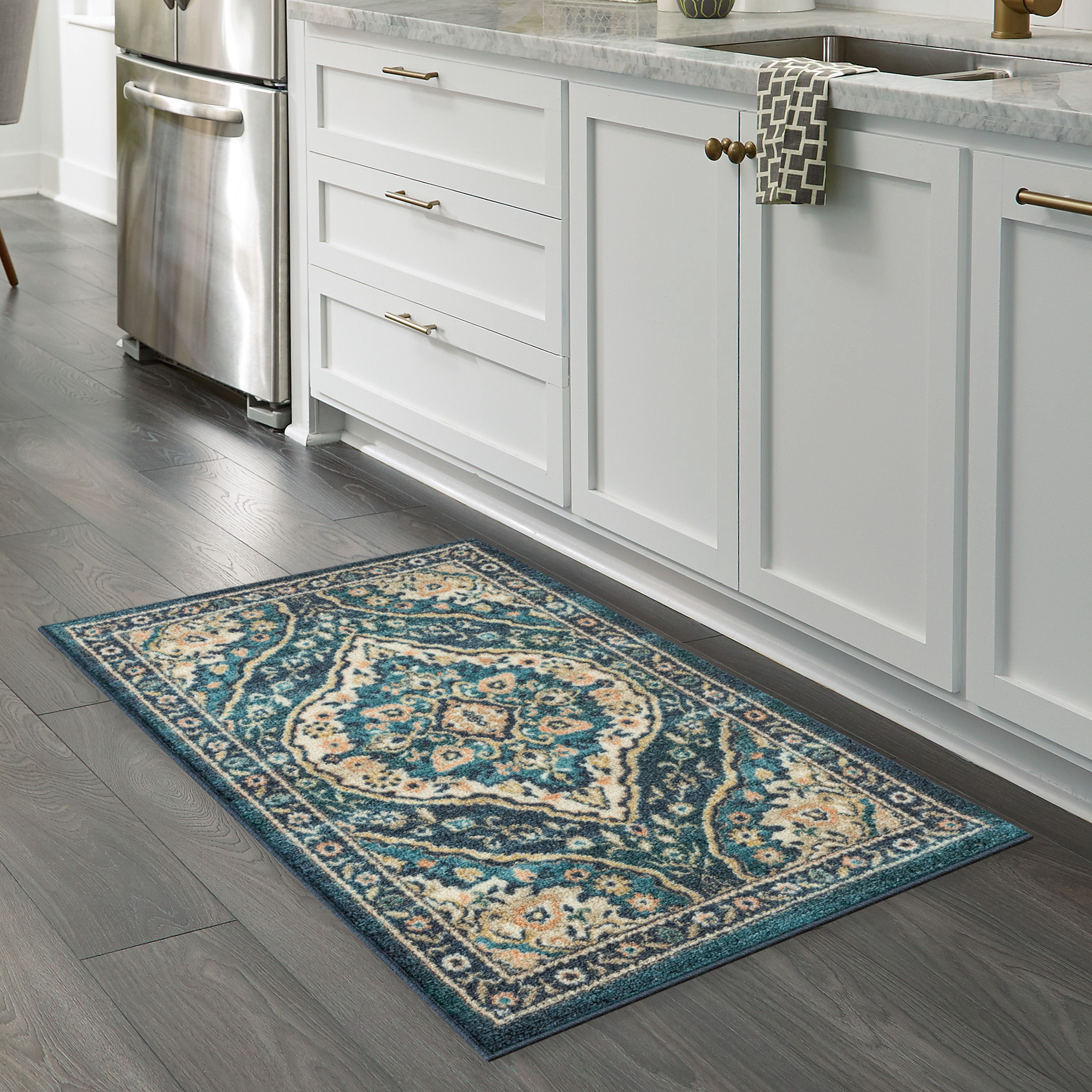 Mainstays Traditional Persian Teal Blue Print Indoor Accent Rug, 2'6"x3'10"