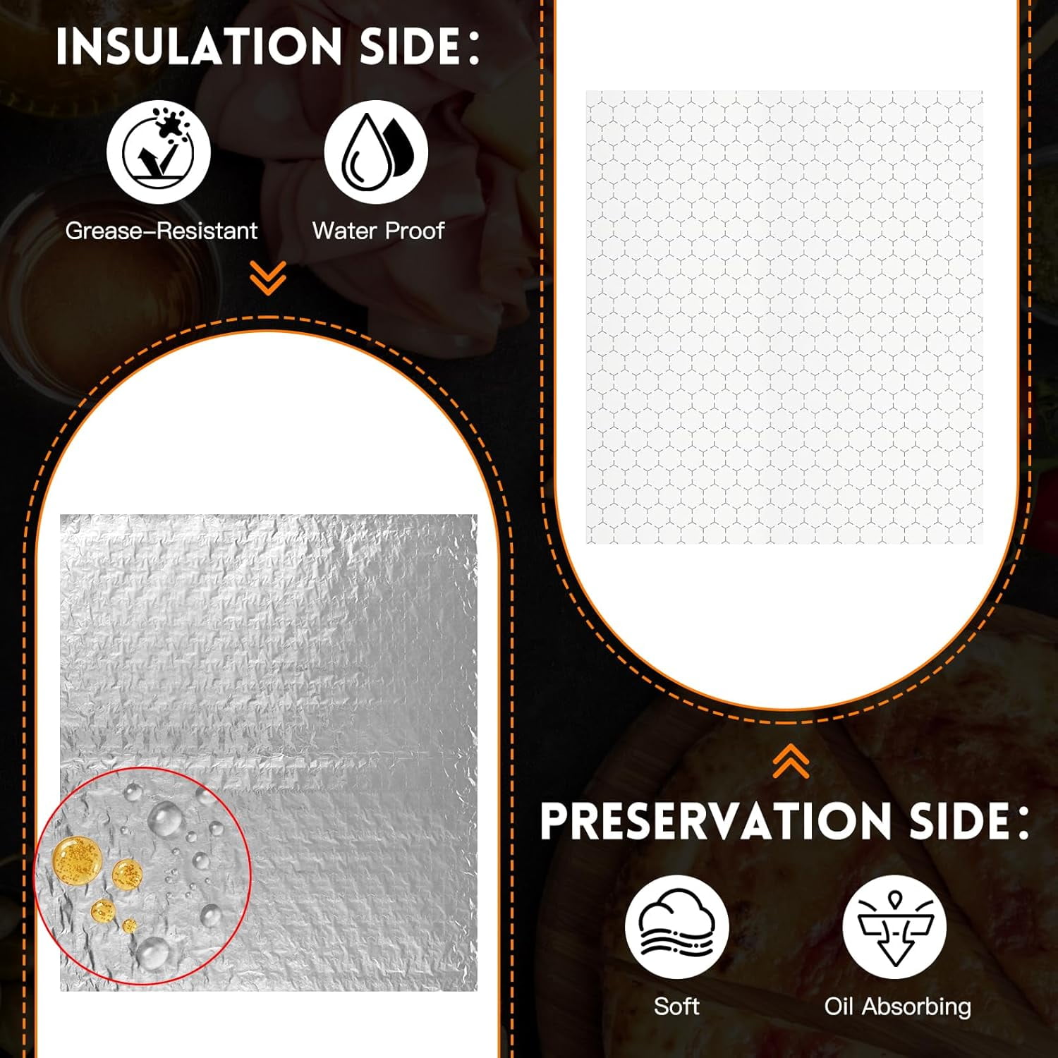 Pre-Cut Insulated Foil Sandwich Wrap Sheets Grease-Resistant for Hot Food (14" x 16",100 PCS)