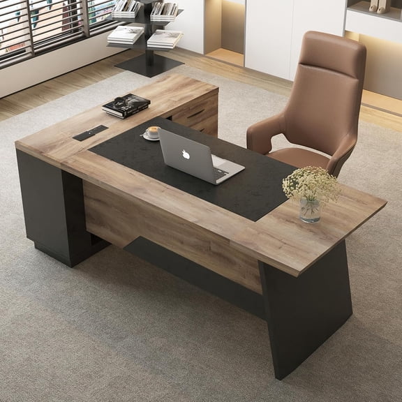 78inch L-Shaped Executive Desk with Right  Return Cabinet Built-In Outlet