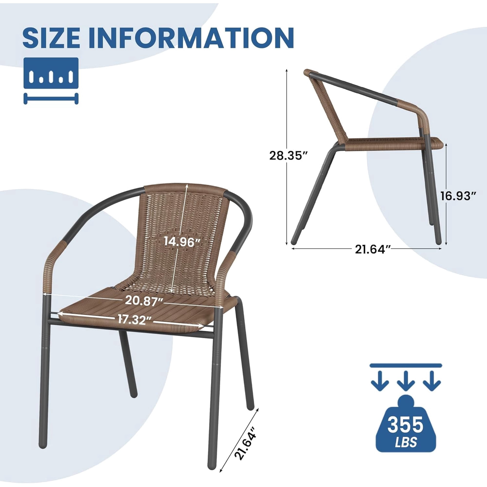 UDPATIO Outdoor Dining Chairs Set of 4, Patio Chairs, Rattan Outdoor Dining Chairs Set, Rattan Indoor-Outdoor Chairs for Bistro, Deck, Backyard, Porch, Steel Frame & Rattan Seat (Brown)