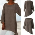 thumbnail image 2 of WTXUE T-Shirts Long Sleeve, Wide Neck Shirts for Women Plus Size Linen Baggy Blouse Shirt Ladies Summer Tunic Tops Cotton Solid, Linen Shirts Casual Tops for Women Khaki XXL, 2 of 9