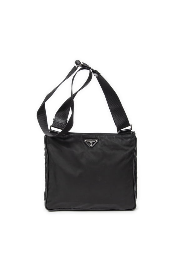 Pre-Owned Prada Black Square Flat Messenger Shoulder Bag Nylon Canvas