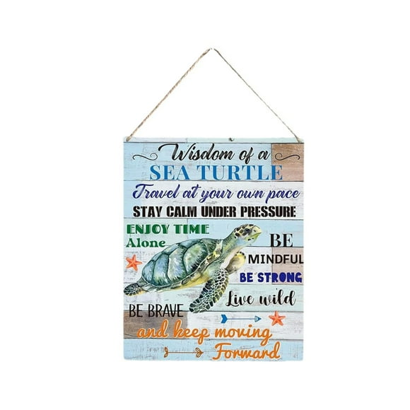 Pebbuoy Wooden Turtle Painting Sea Turtle Wall Art Picture Modern Artwork Living Room Bedroom Bathroom Home Office Hanging Decoration Pendant