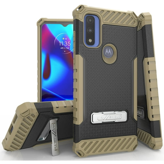 Tri-Shield Series for Motorola Moto G Pure / G Power 2022 Case, Tri-Shield [Military Grade] Rugged Cover with Metal Kickstand [Includes Wrist Strap Lanyard]