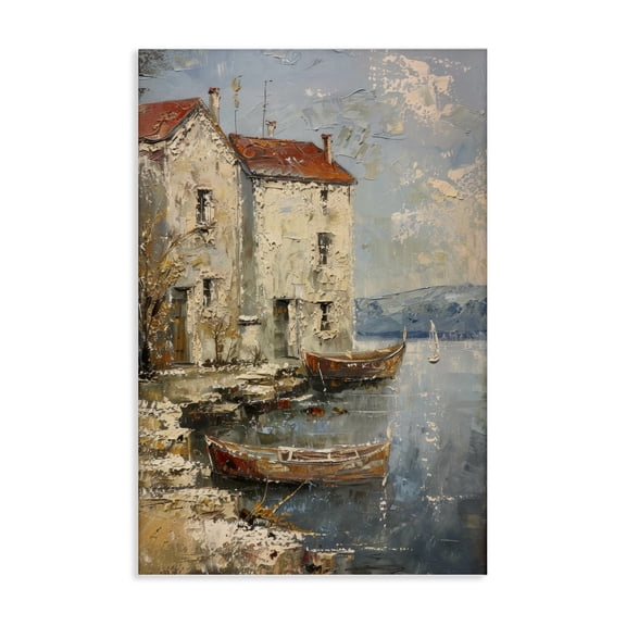 Stupell Industries Red Townside Boats Scenic & Cityscapes Painting Wrapped Canvas Art Print Wall Art, 16 x 24