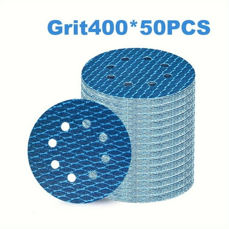 

50pcs 5 Blue Diamond Aluminum Oxide Sanding Discs 8-Hole Anti-Clog For Gravel Wood & Metal - Fit